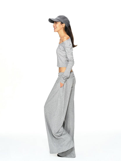 kvkv Gray Breathable Slanted Shoulder Wide Hem Women&