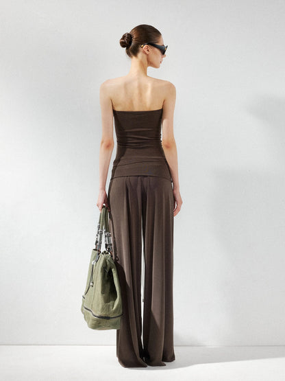kvkv Gray Brown Ribbed Cut Out Fitted Yoga Top