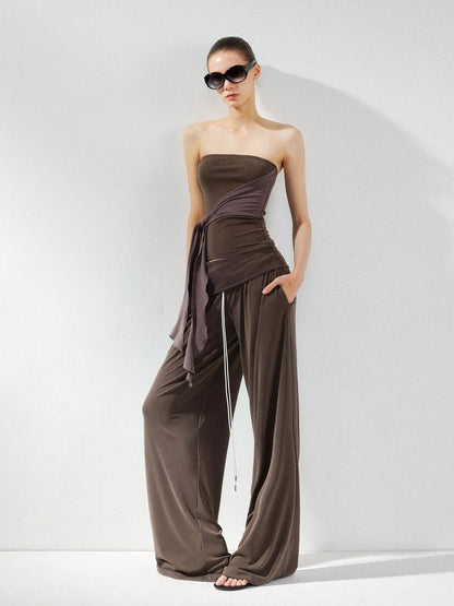 kvkv Gray Brown Ribbed Cut Out Fitted Yoga Top