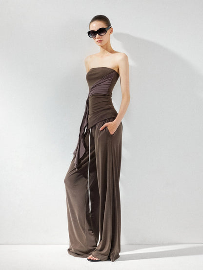 kvkv Gray Brown Ribbed Cut Out Fitted Yoga Top