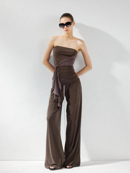 kvkv Gray Brown Ribbed Cut Out Fitted Yoga Top