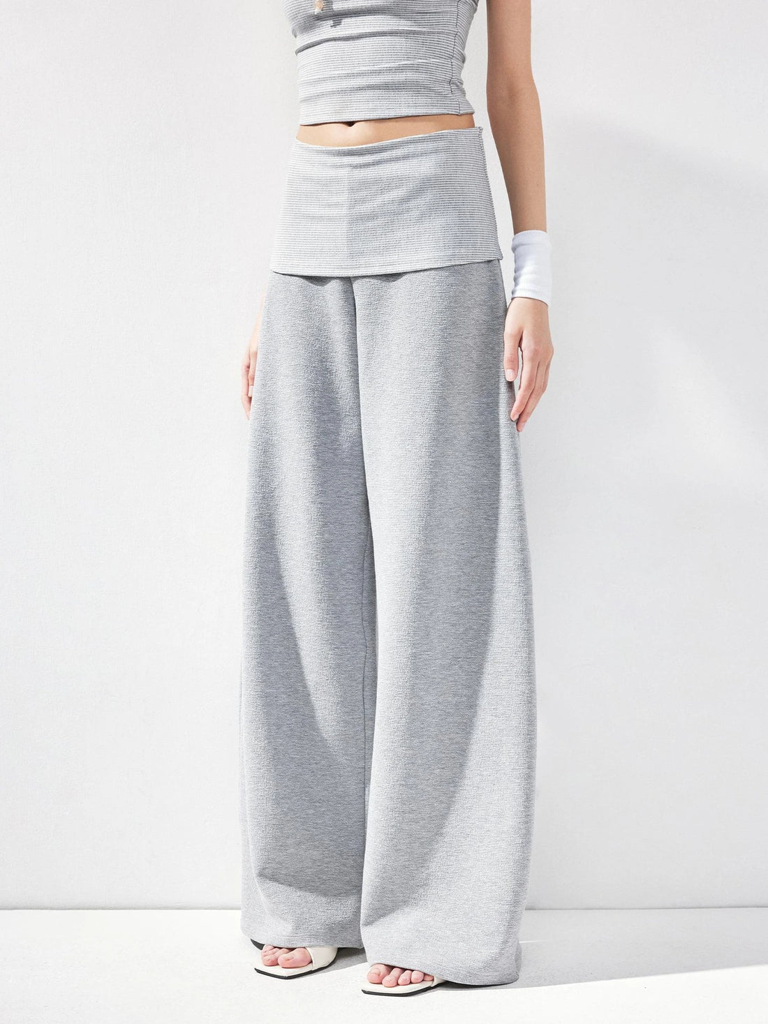 kvkv Gray Fold Waist Flared Yoga Pants