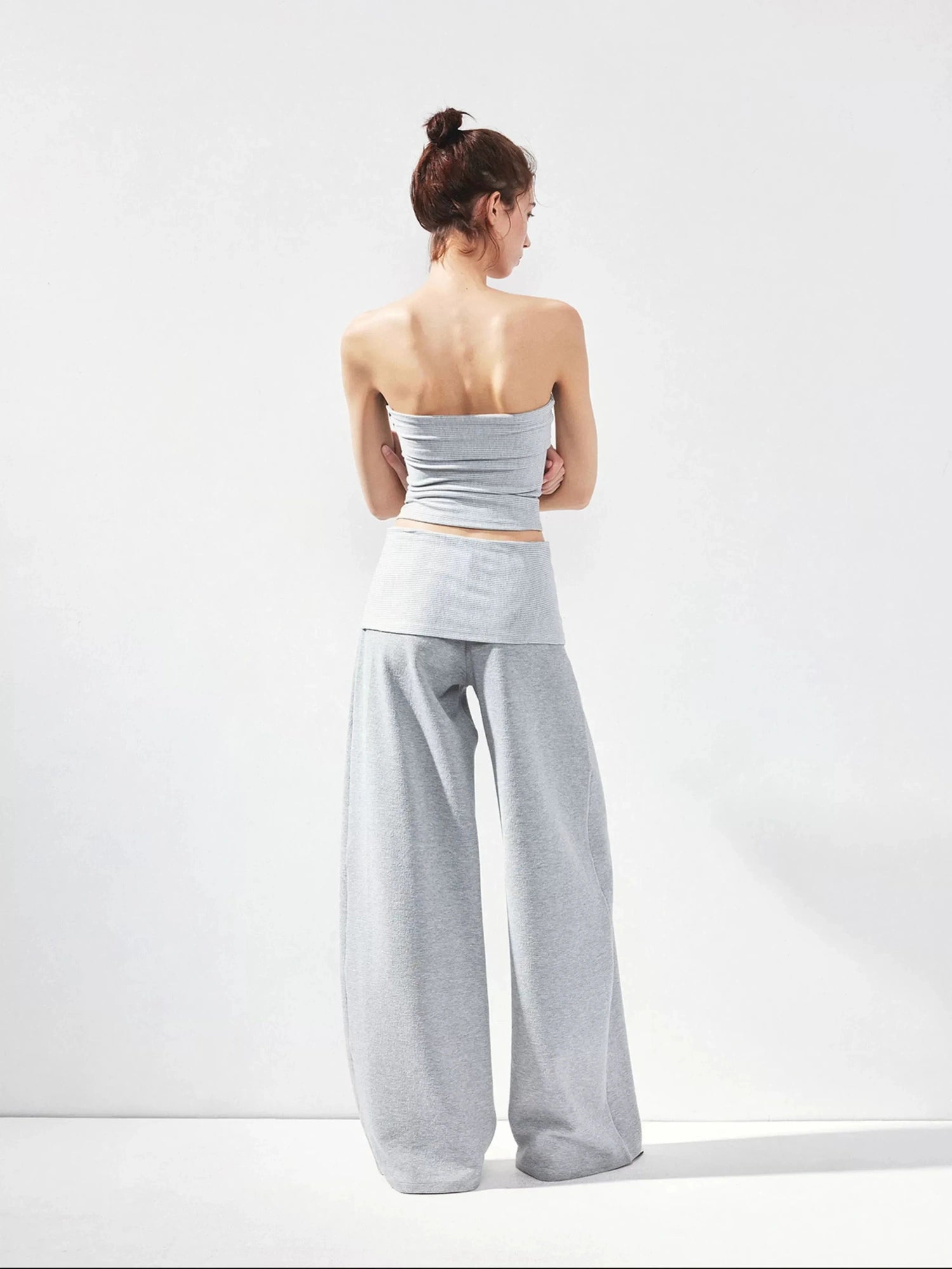 kvkv Gray Fold Waist Flared Yoga Pants