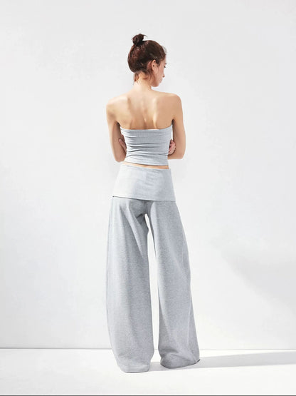kvkv Gray Fold Waist Flared Yoga Pants