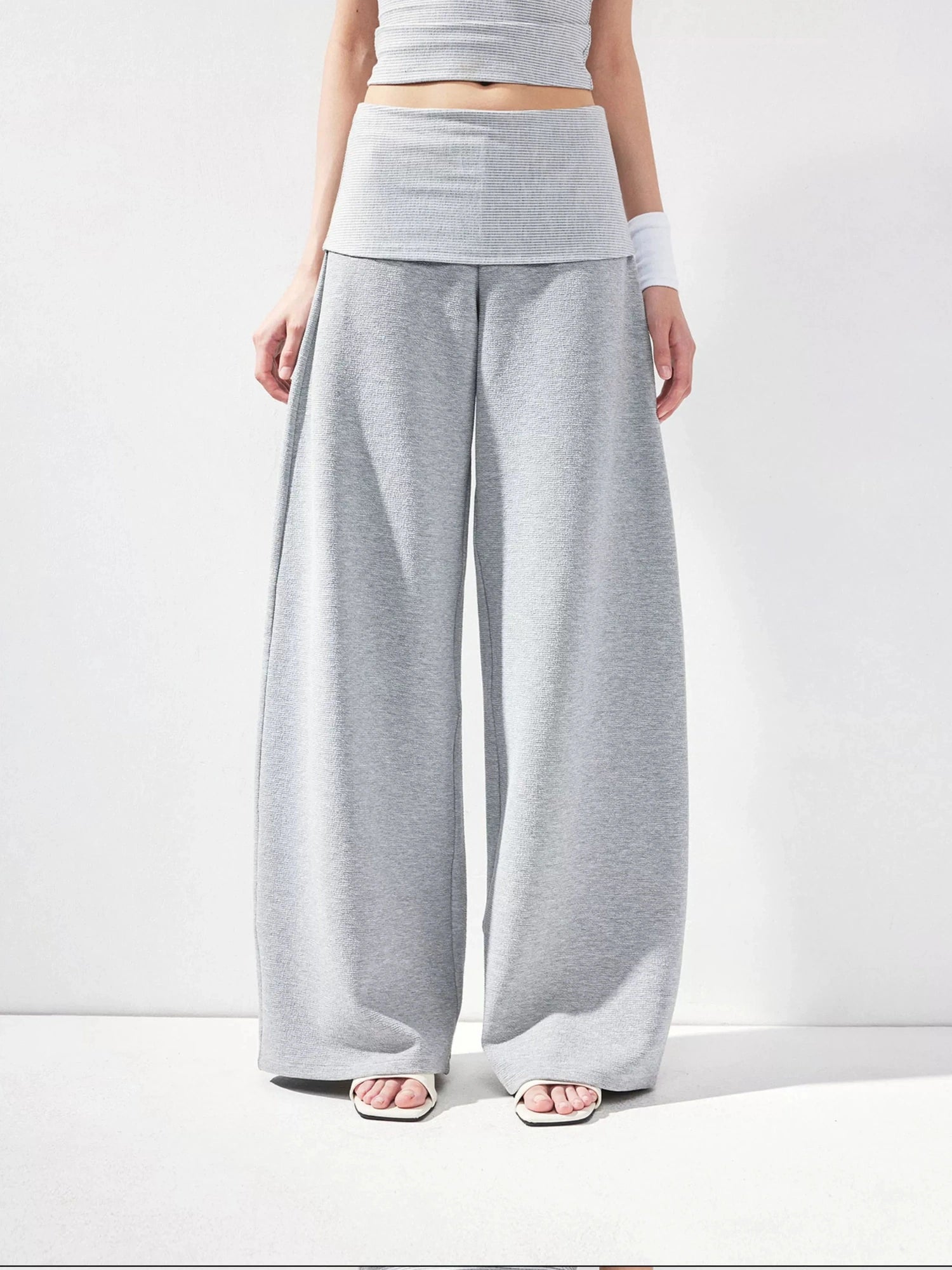 kvkv Gray Fold Waist Flared Yoga Pants