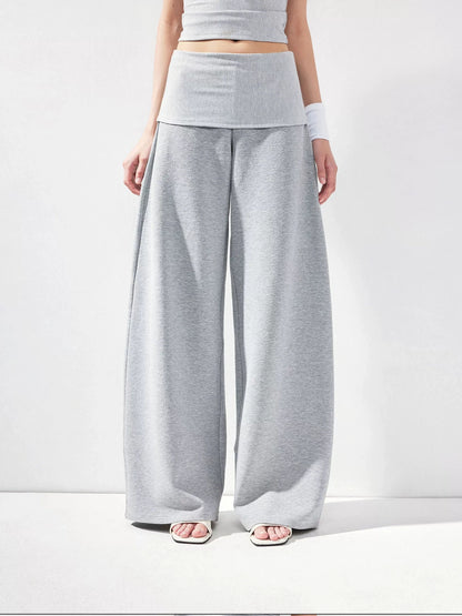 kvkv Gray Fold Waist Flared Yoga Pants