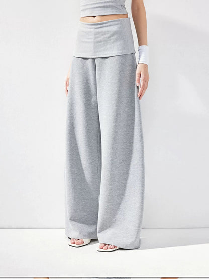 kvkv Gray Fold Waist Flared Yoga Pants
