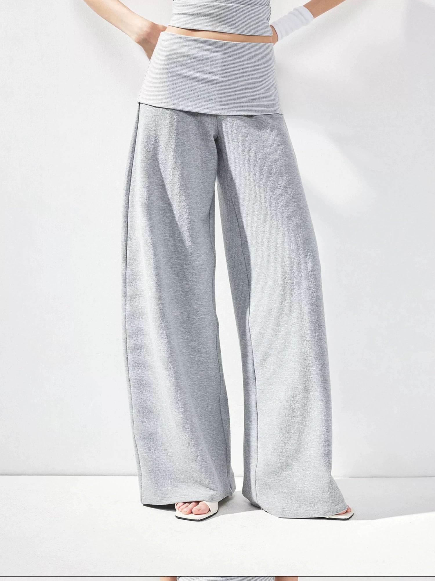 kvkv Gray Fold Waist Flared Yoga Pants