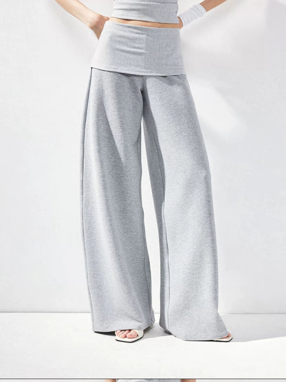 kvkv Gray Fold Waist Flared Yoga Pants