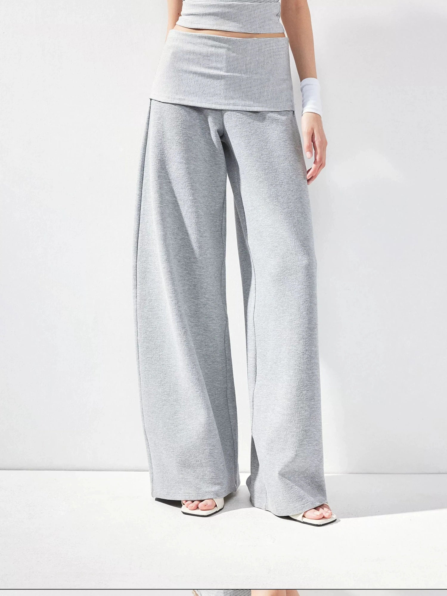 kvkv Gray Fold Waist Flared Yoga Pants