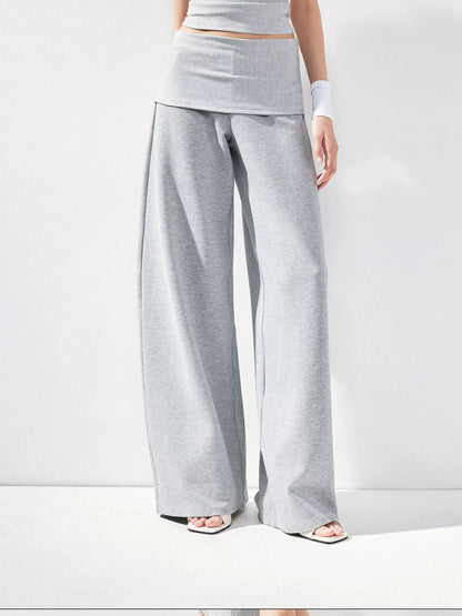 kvkv Gray Fold Waist Flared Yoga Pants