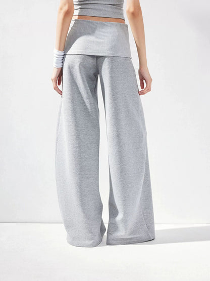 kvkv Gray Fold Waist Flared Yoga Pants