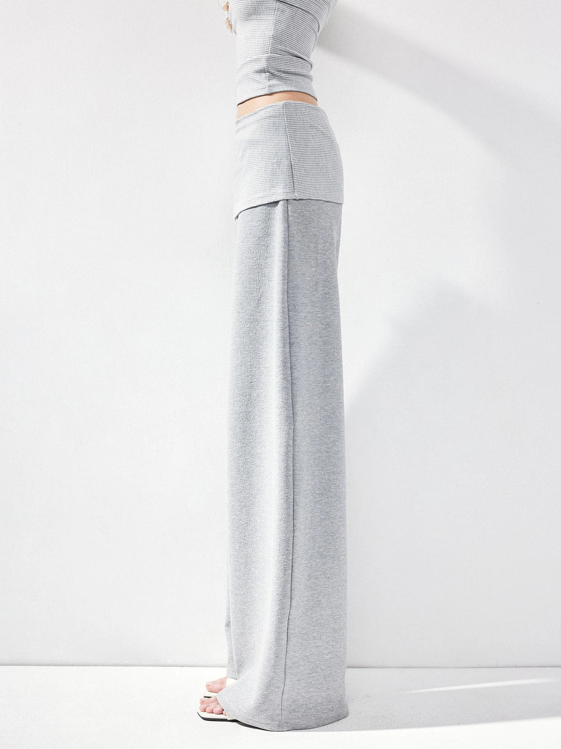 kvkv Gray Fold Waist Flared Yoga Pants