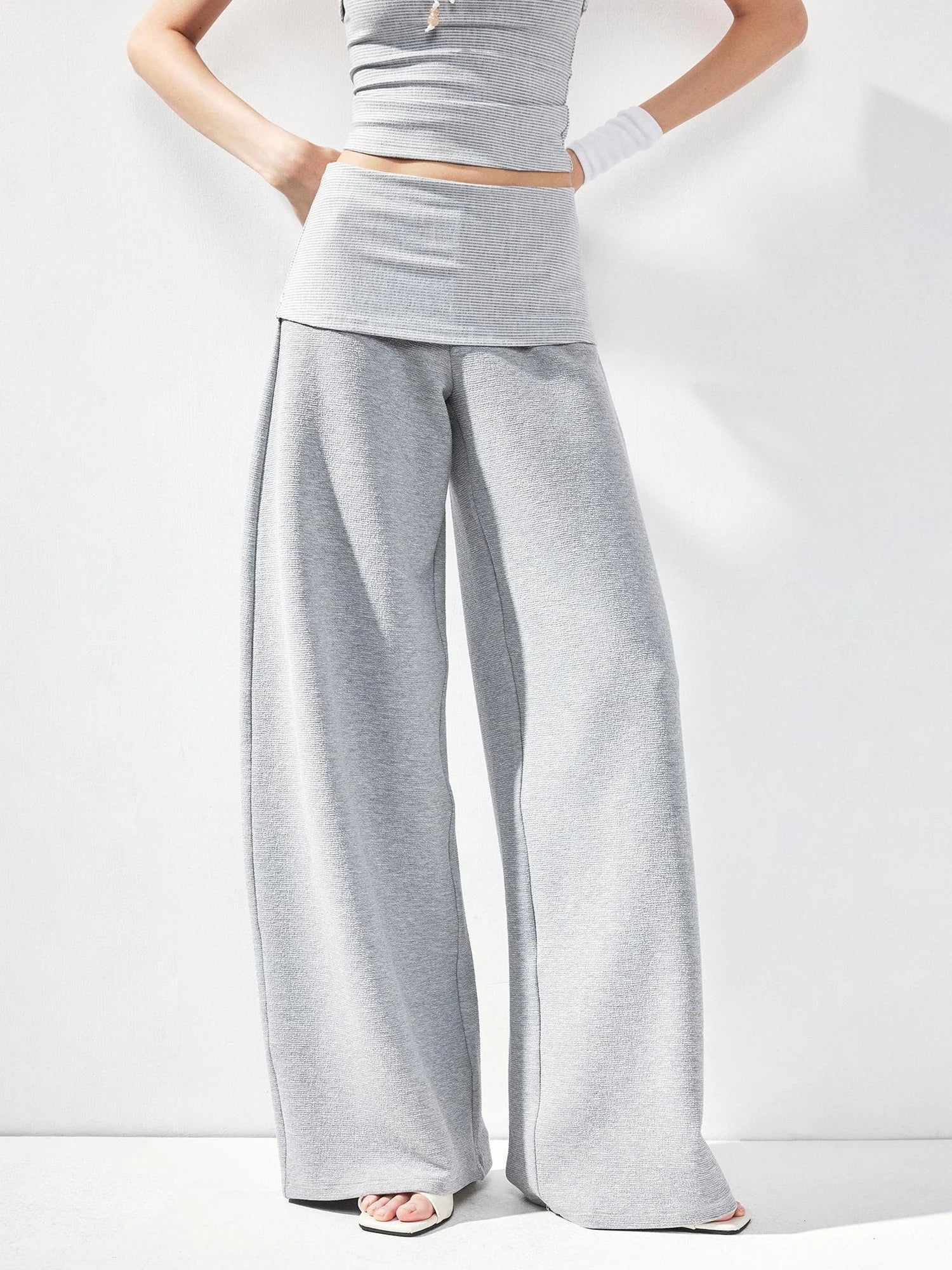 kvkv Gray Fold Waist Flared Yoga Pants