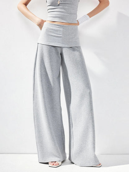 kvkv Gray Fold Waist Flared Yoga Pants