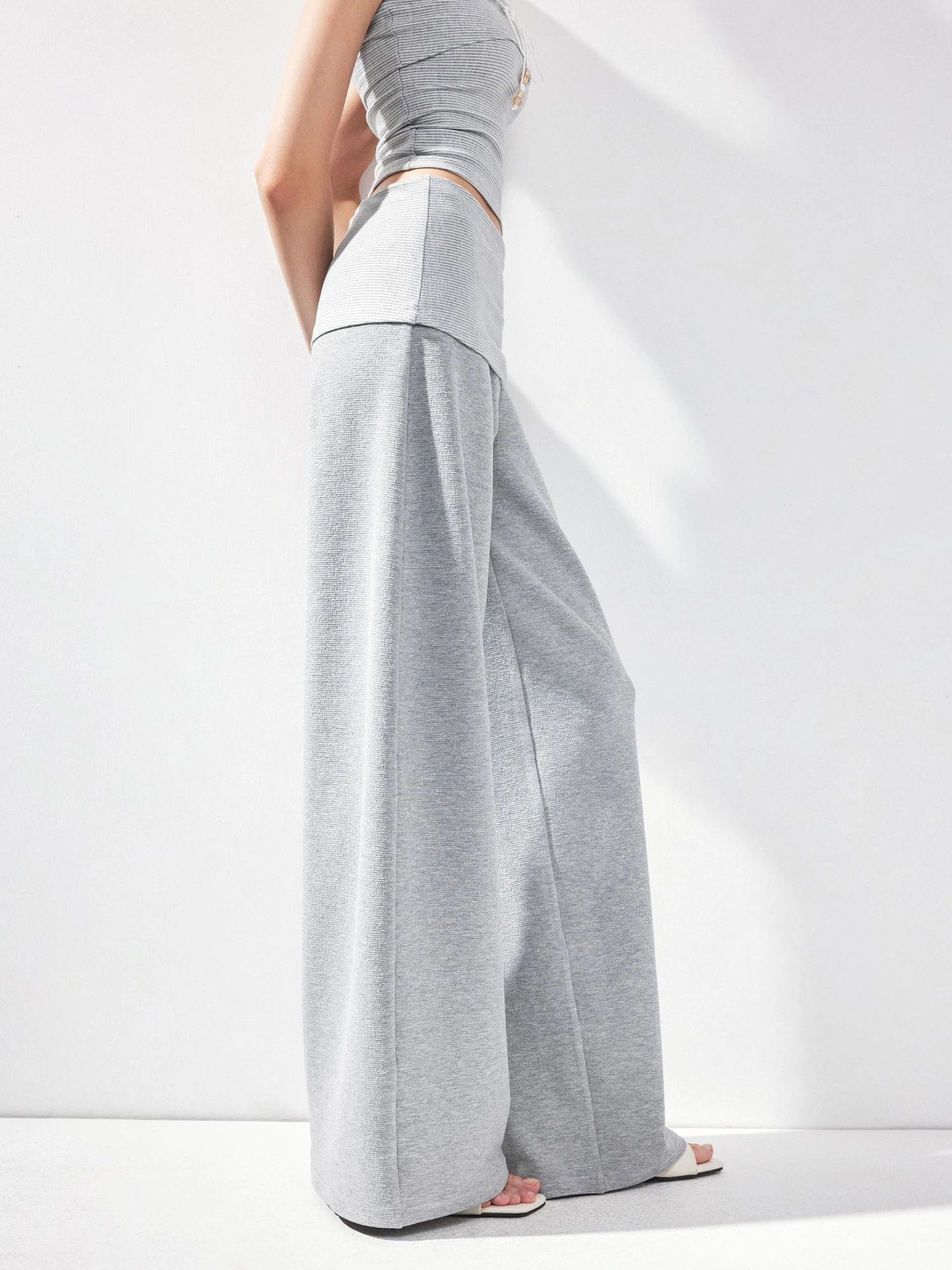 kvkv Gray Fold Waist Flared Yoga Pants