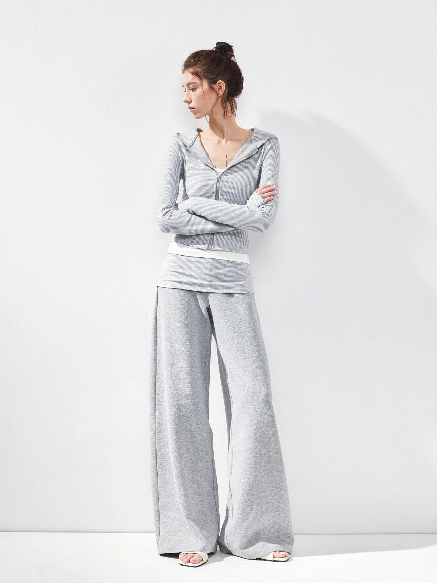 kvkv Gray Fold Waist Flared Yoga Pants