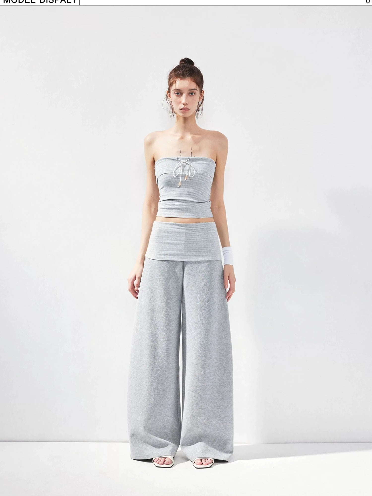 kvkv Gray Fold Waist Flared Yoga Pants