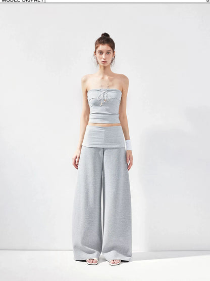 kvkv Gray Fold Waist Flared Yoga Pants