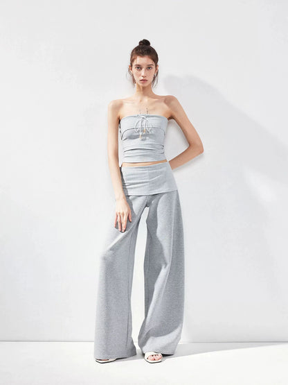 kvkv Gray Fold Waist Flared Yoga Pants