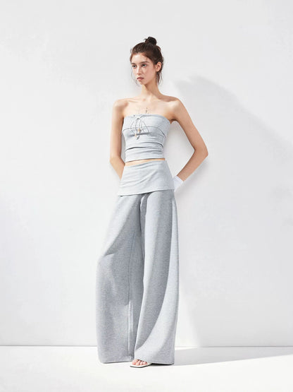 kvkv Gray Fold Waist Flared Yoga Pants