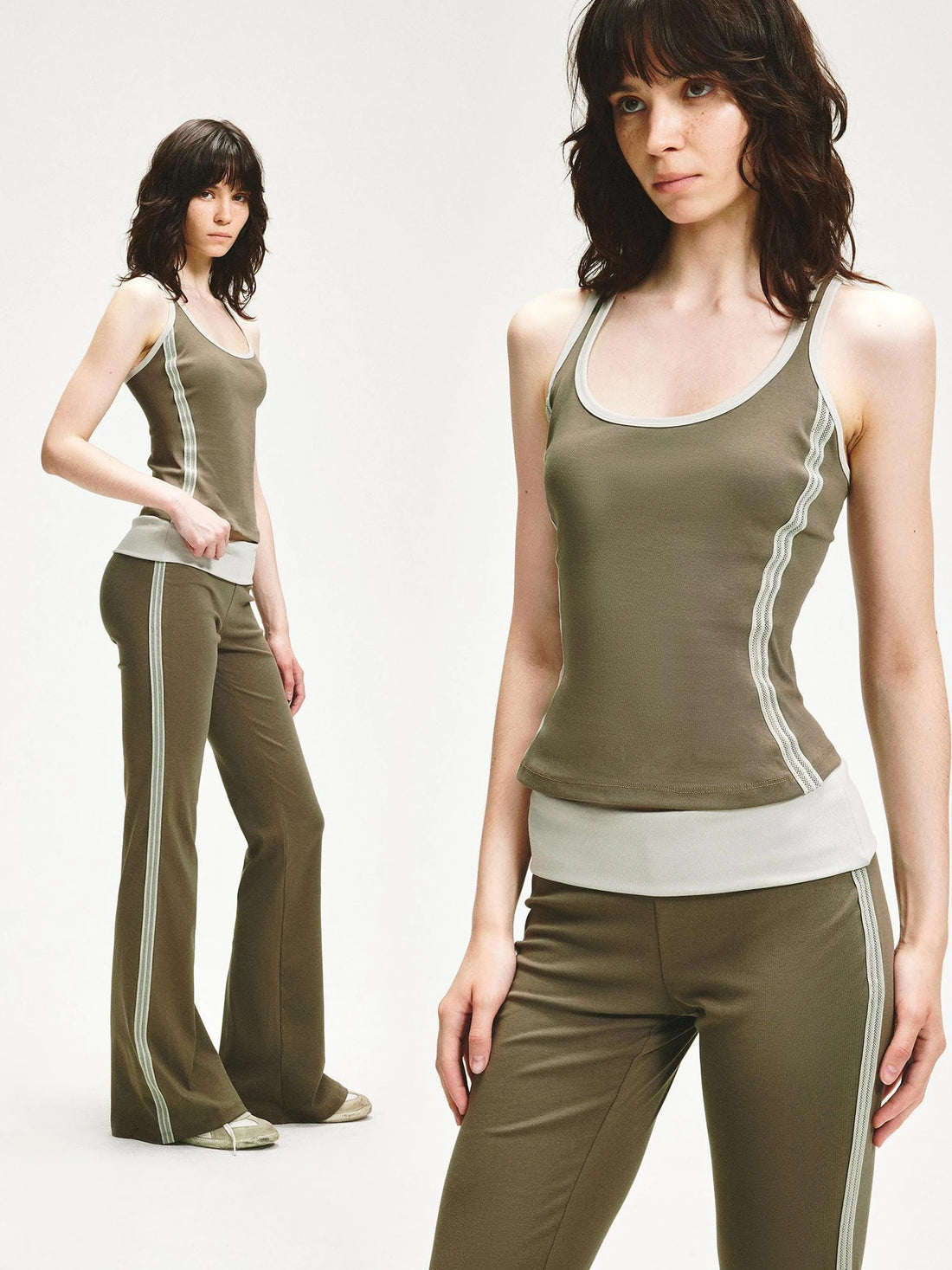 KVKV Yoga Clothing Brand - Gray Green Mesh Paneled Camisole