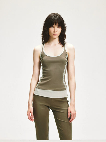 KVKV Yoga Clothing Brand - Gray Green Mesh Paneled Camisole