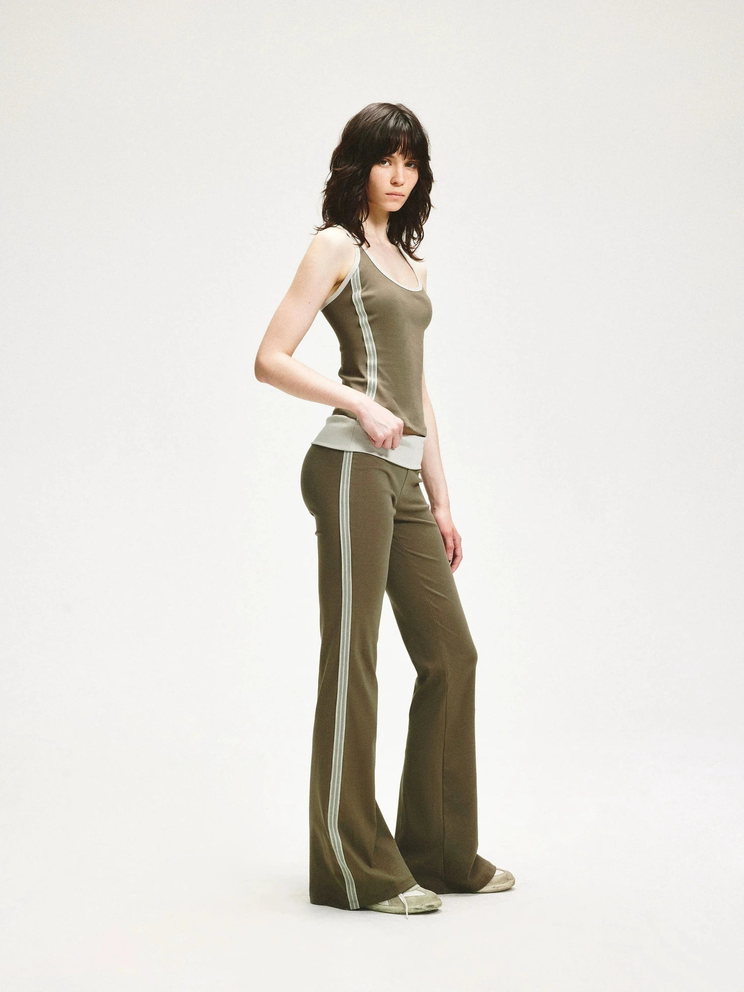 KVKV Yoga Clothing Brand - Gray Green Mesh Paneled Camisole