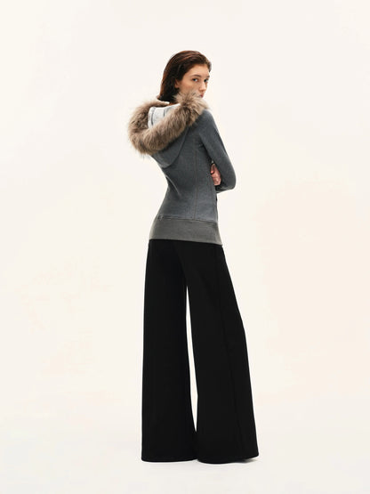 kvkv Gray Hooded Zip Up Sweatshirt With Fur Trim