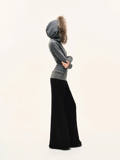 kvkv Gray Hooded Zip Up Sweatshirt With Fur Trim