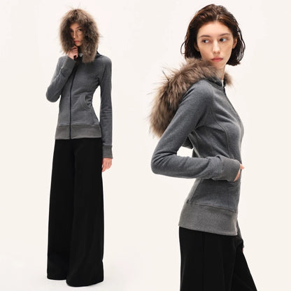 kvkv_Gray_Hooded_Zip_Up_Sweatshirt_With_Fur_Trim_MISSTT
