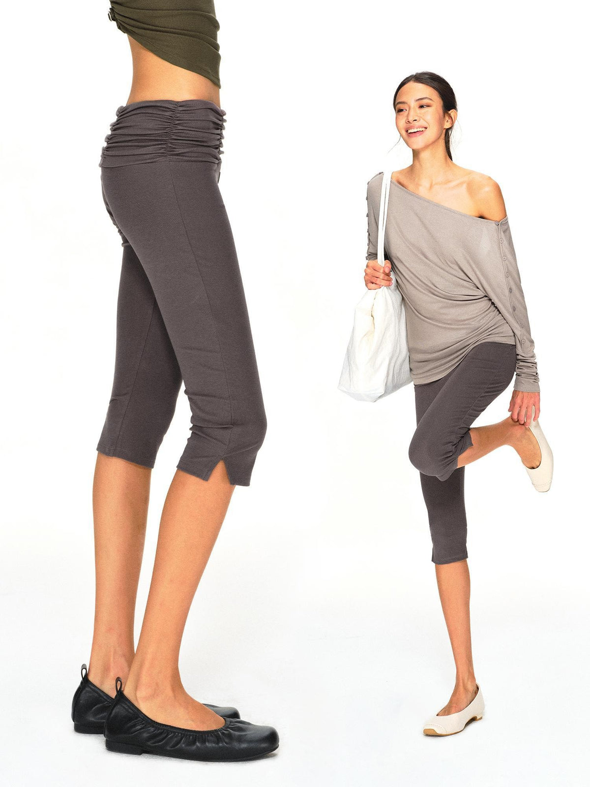 kvkv Gray Stacked Pleated Wide Waist Slim Fit Women&