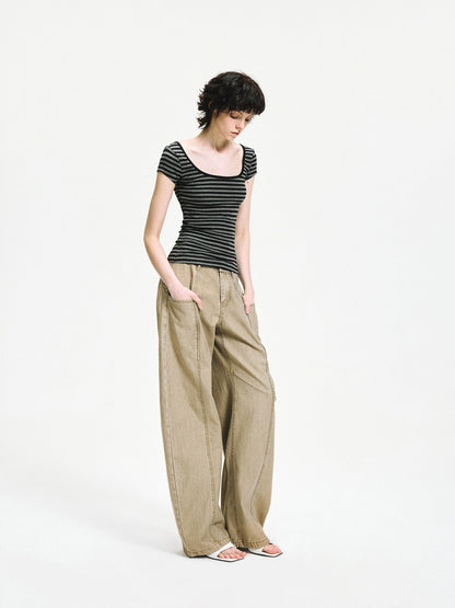 kvkv Gray Stripe Back Cut Fitted Tee