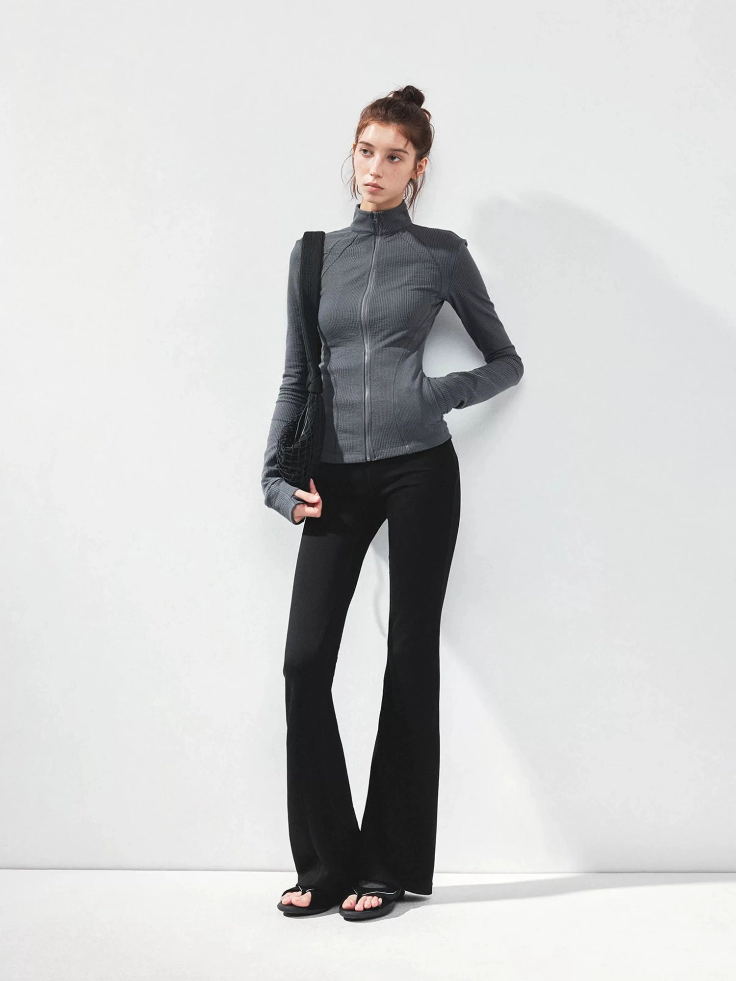 kvkv Gray Stripe Fitted Yoga Jacket