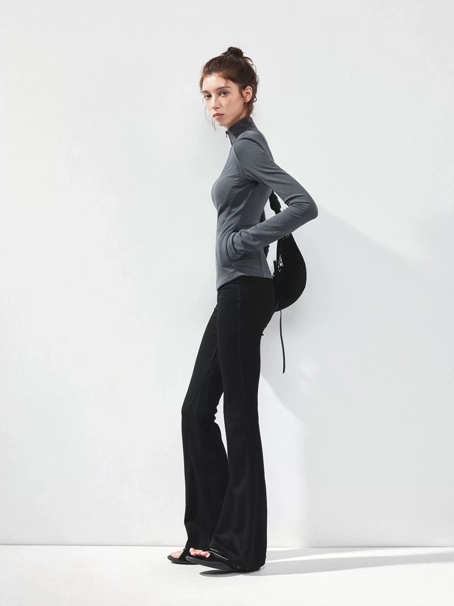 kvkv Gray Stripe Fitted Yoga Jacket