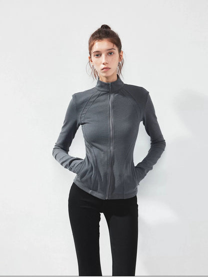 kvkv Gray Stripe Fitted Yoga Jacket