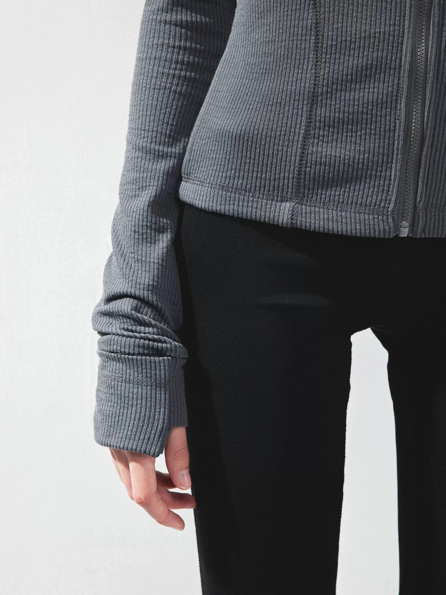 kvkv Gray Stripe Fitted Yoga Jacket
