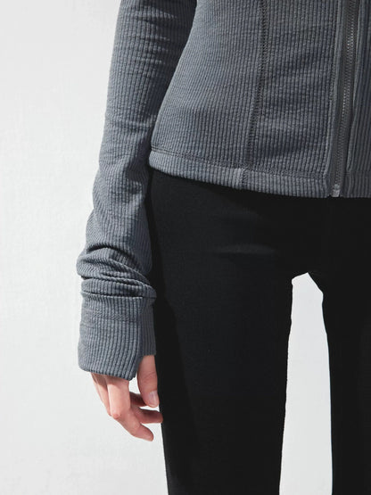 kvkv Gray Stripe Fitted Yoga Jacket