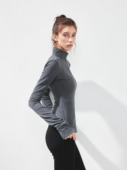 kvkv Gray Stripe Fitted Yoga Jacket