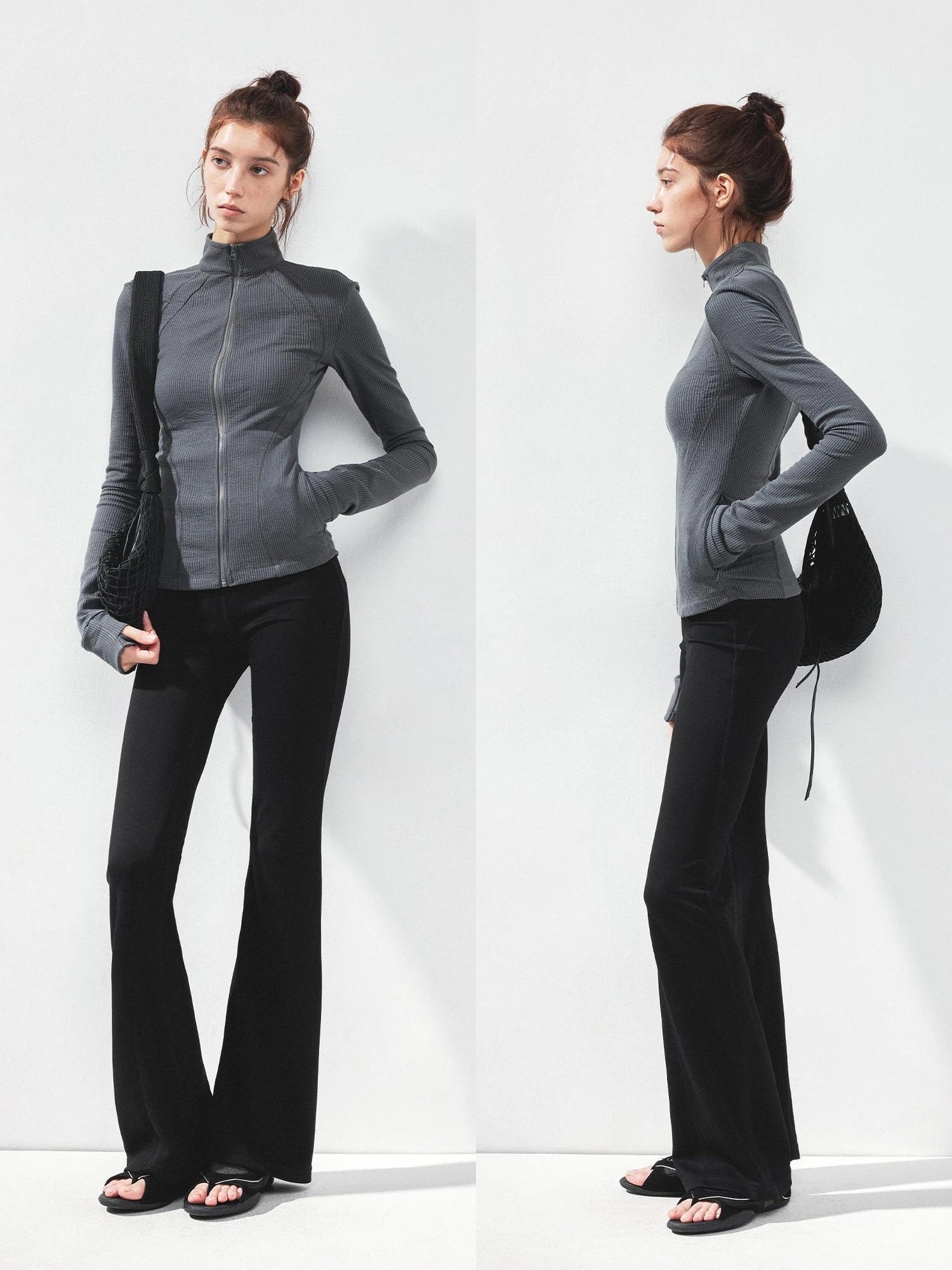 kvkv Gray Stripe Fitted Yoga Jacket