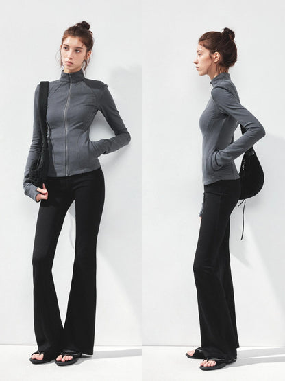 kvkv Gray Stripe Fitted Yoga Jacket