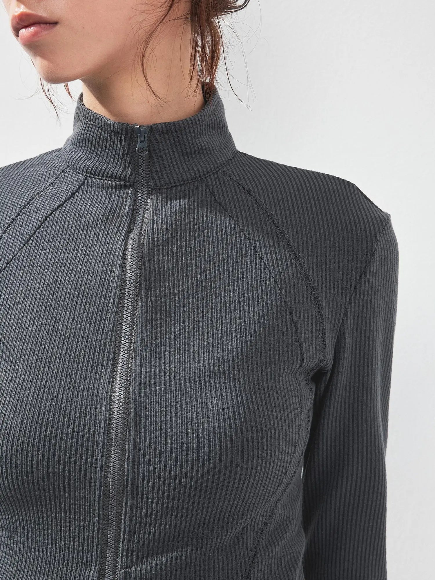 kvkv Gray Stripe Fitted Yoga Jacket