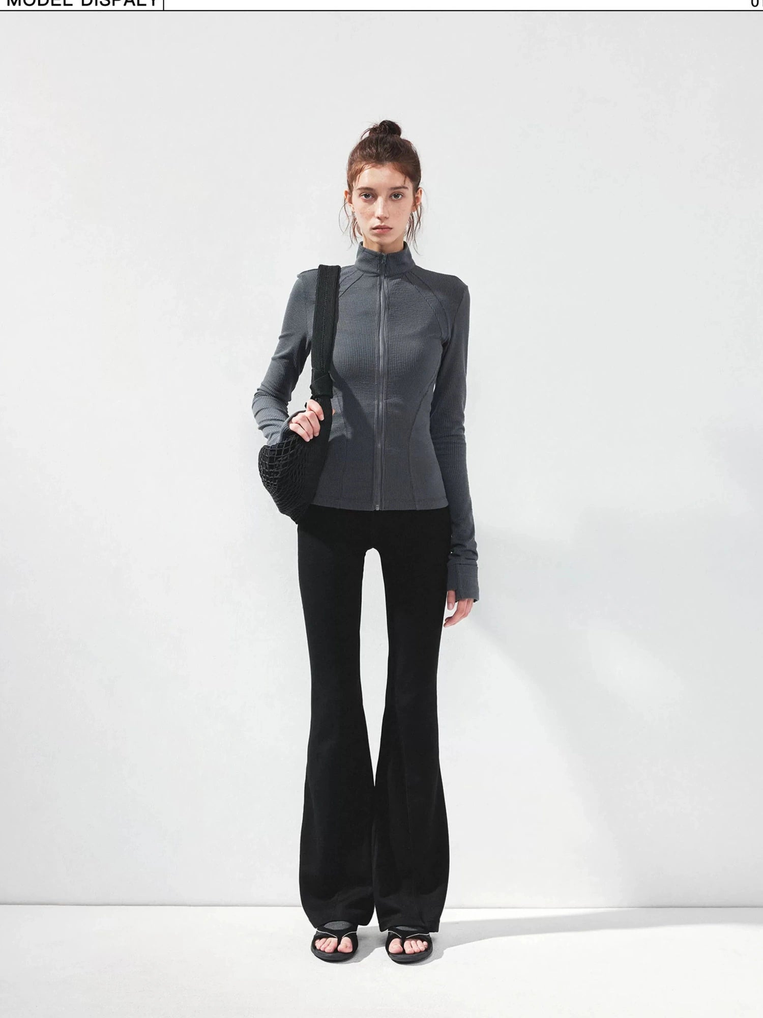 kvkv Gray Stripe Fitted Yoga Jacket