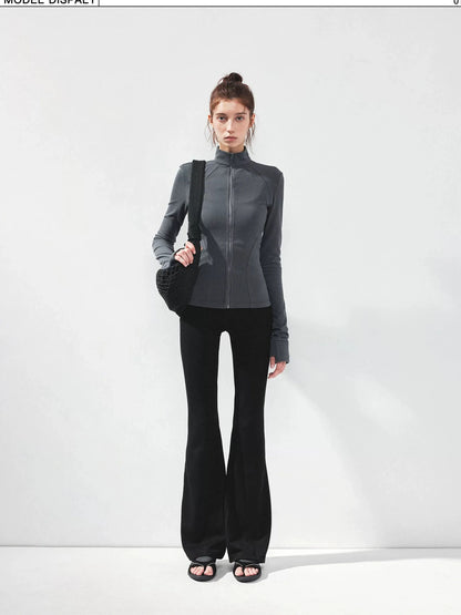 kvkv Gray Stripe Fitted Yoga Jacket