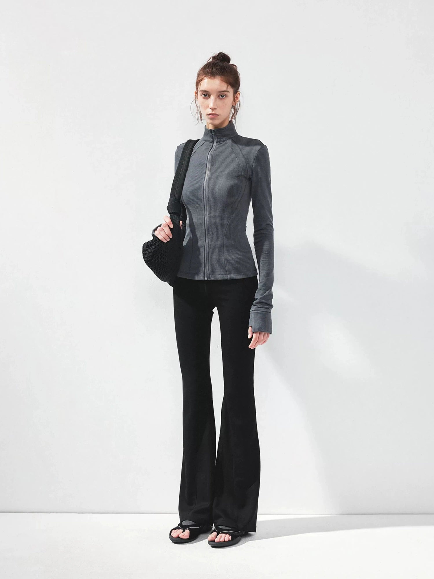 kvkv Gray Stripe Fitted Yoga Jacket