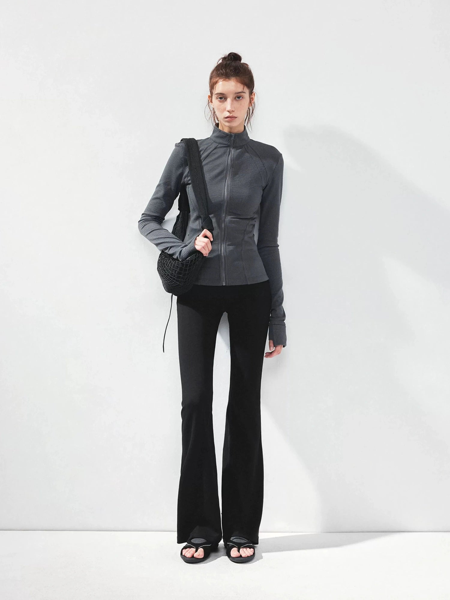 kvkv Gray Stripe Fitted Yoga Jacket
