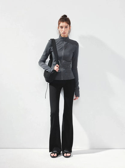 kvkv Gray Stripe Fitted Yoga Jacket