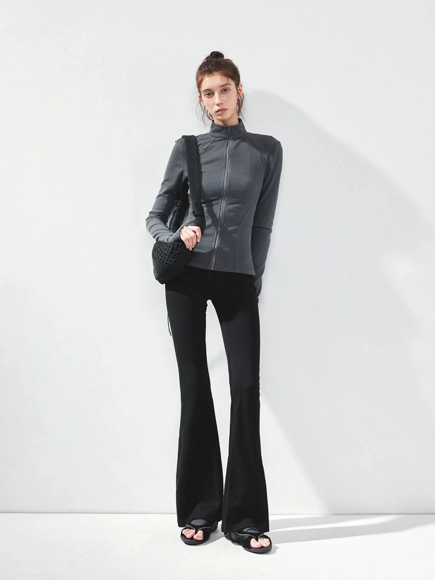 kvkv Gray Stripe Fitted Yoga Jacket