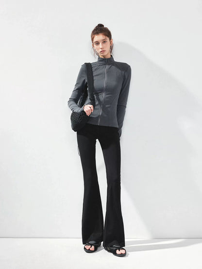 kvkv Gray Stripe Fitted Yoga Jacket