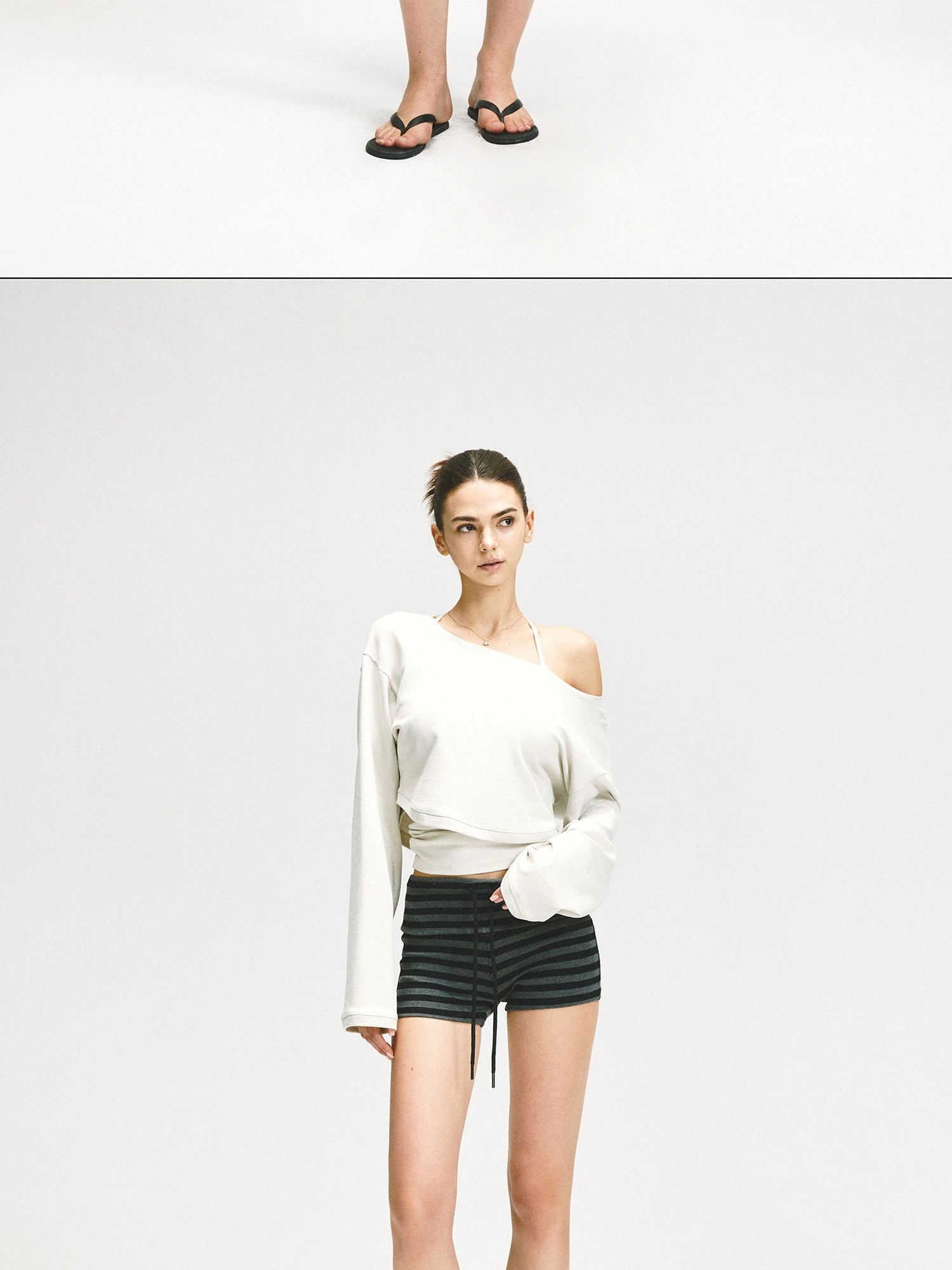 kvkv Gray Stripe Flipped Waist Sports Shorts